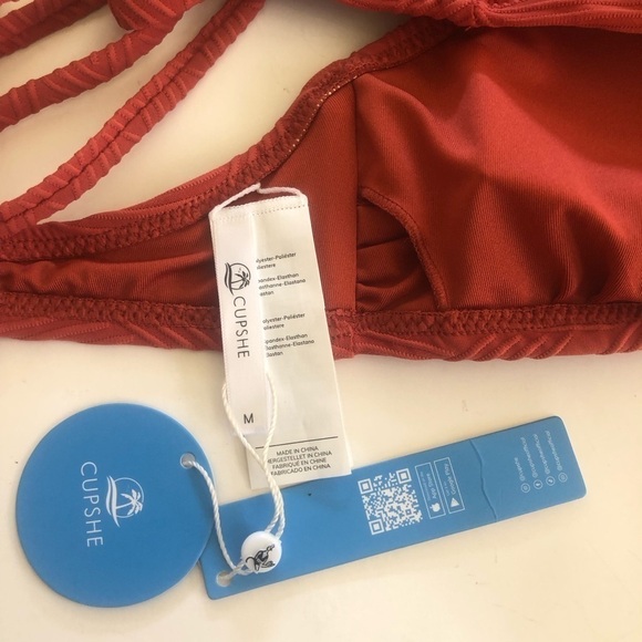 CUPSHE Woman’s Texturized Solid Strappy Top Floral Bottoms Bikini Set Size M - Picture 10 of 12